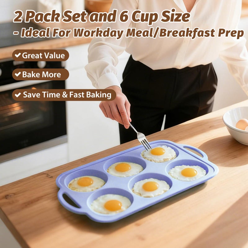 Vnray Silicone Egg Pan Oven: 2 Packs 4 Inch Silicone Pancake Pan 6 Cup with Handles - Nonstick Egg Griddle Mold for Baking Eggwich Breakfast Sandwiches Burgers - for Family Office-worker Homemade - Image 5