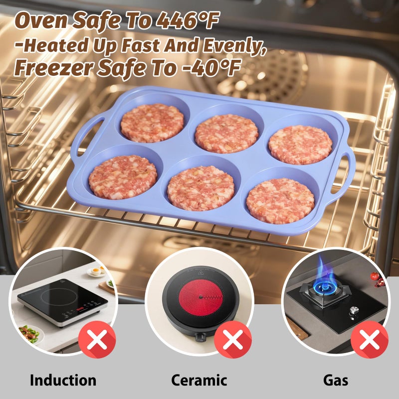 Vnray Silicone Egg Pan Oven: 2 Packs 4 Inch Silicone Pancake Pan 6 Cup with Handles - Nonstick Egg Griddle Mold for Baking Eggwich Breakfast Sandwiches Burgers - for Family Office-worker Homemade - Image 3