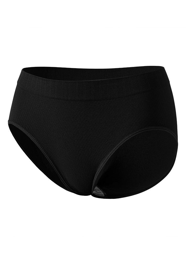 Loquat Women's Solid Color Seamless Underwear Low-Waisted Full Briefs Soft Stretch Underwear Panties Black 