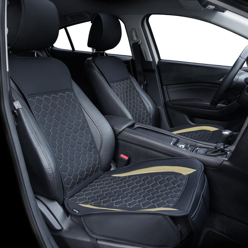 Elantrip 2PCs Front Car Seat Covers Leather Car Seat Protector Universal fit for Most Cars SUVs and Trucks Water Proof Seat Protector Black and Gold - Image 1