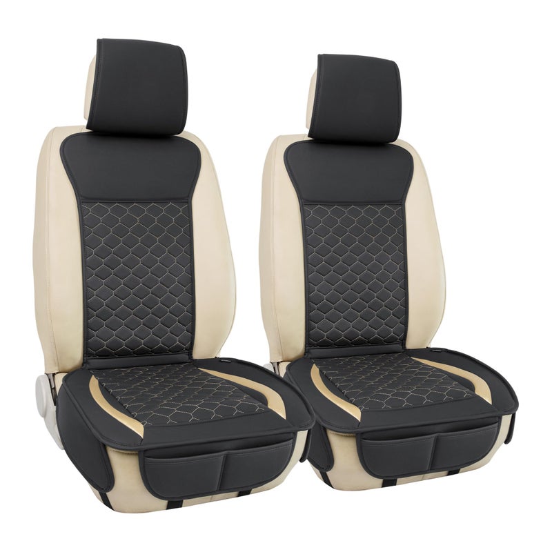 Elantrip 2PCs Front Car Seat Covers Leather Car Seat Protector Universal fit for Most Cars SUVs and Trucks Water Proof Seat Protector Black and Gold - Image 2