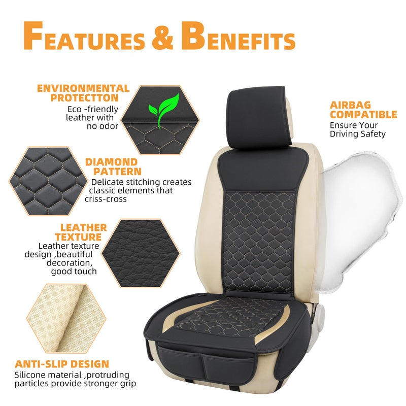 Elantrip 2PCs Front Car Seat Covers Leather Car Seat Protector Universal fit for Most Cars SUVs and Trucks Water Proof Seat Protector Black and Gold - Image 5