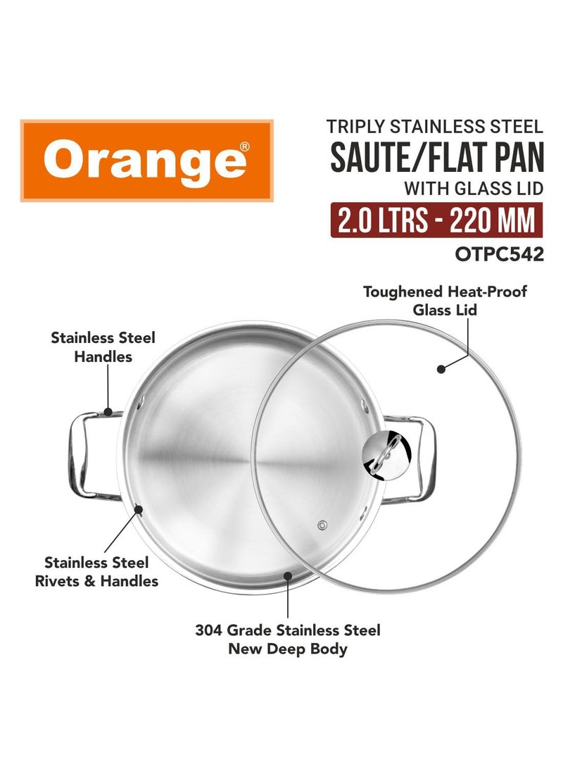 Orange Orange Stainless Steel Triply Cook & Serve Fry Pan/Saute Pan/Kadai/Flat Pan 2 litres with Glass lid and Handles| 2.5mm Thickness, 22cm Diameter | Induction cooktop Friendly | (2L, Steel)  - Image 5