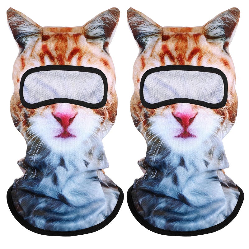 Shyyween 3D Cat Ski Mask Dog Balaclava Sheisty Winter Breathable Face Cover for Skiing Snowboarding Motorcycle Riding(2 Pcs,Yellow Cat) - Image 1