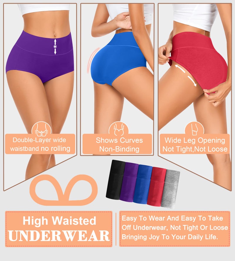 MISSWHO Women Underwear Cotton Full Coverage Breathable Briefs Stretchy Soft Panties For Ladies 5 Packs Large - Image 2