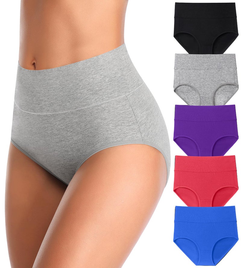 MISSWHO Women Underwear Cotton Full Coverage Breathable Briefs Stretchy Soft Panties For Ladies 5 Packs Large - Image 1