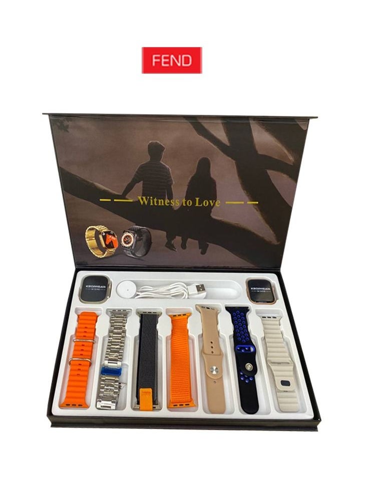 FEND - Fend WS-L9 Two Smart Watch With Seven Set Strap and Wireless Charger Combo For Couple and Lovers - Image 1