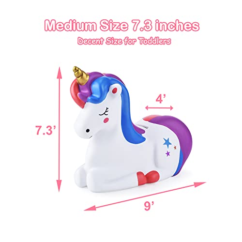 PJDRLLC Piggy Bank Girls: Unicorn Piggy Banks - Unbreakable Plastic Coin Money Bank with Alphabet Stickers - Purple - Image 4