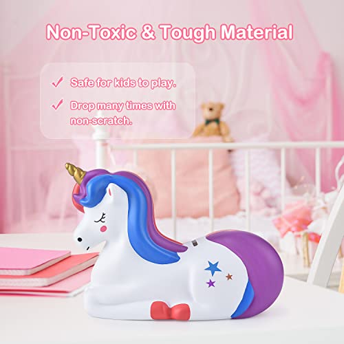 PJDRLLC Piggy Bank Girls: Unicorn Piggy Banks - Unbreakable Plastic Coin Money Bank with Alphabet Stickers - Purple - Image 2