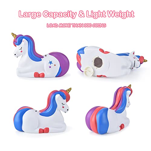 PJDRLLC Piggy Bank Girls: Unicorn Piggy Banks - Unbreakable Plastic Coin Money Bank with Alphabet Stickers - Purple - Image 3