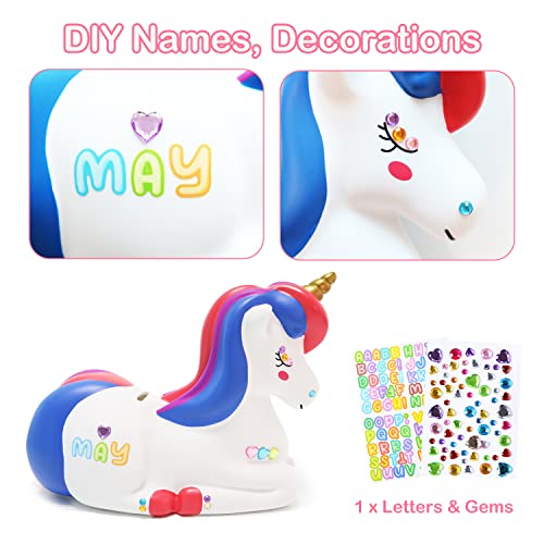 PJDRLLC Piggy Bank Girls: Unicorn Piggy Banks - Unbreakable Plastic Coin Money Bank with Alphabet Stickers - Purple - Image 5