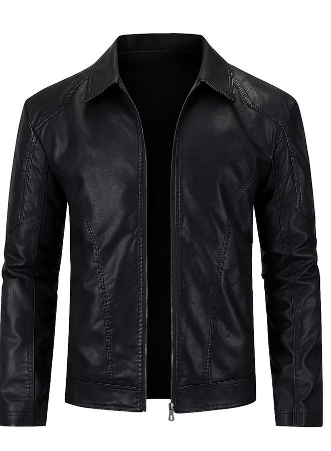 Zbrandy Mens Leather Jacket Faux Leather Motorcycle Jackets Turn Down Collar Biker Coat Outwear, Black, M - Image 1