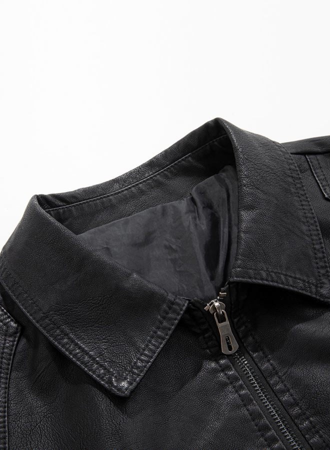 Zbrandy Mens Leather Jacket Faux Leather Motorcycle Jackets Turn Down Collar Biker Coat Outwear, Black, M - Image 3