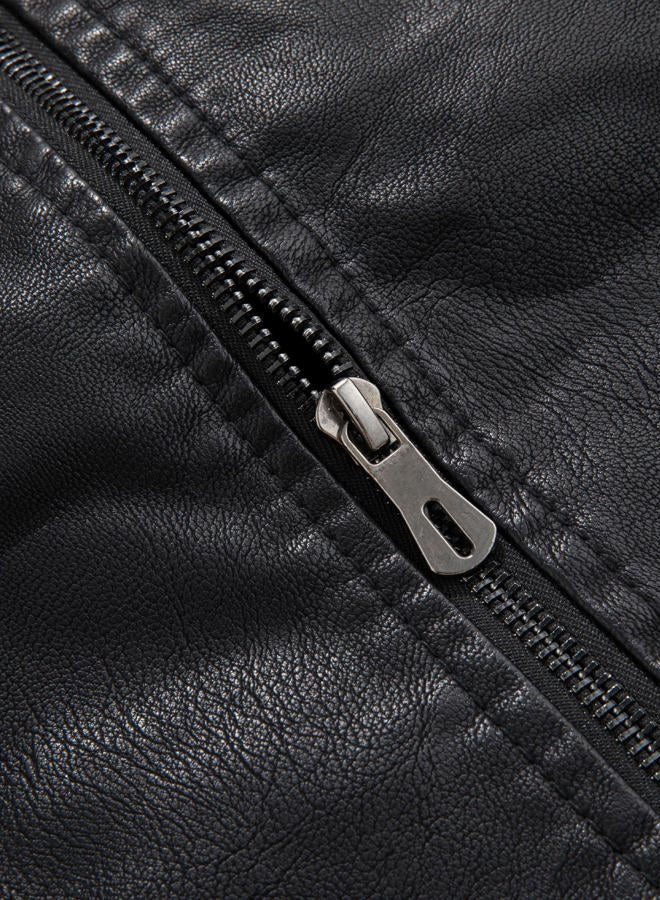 Zbrandy Mens Leather Jacket Faux Leather Motorcycle Jackets Turn Down Collar Biker Coat Outwear, Black, M - Image 5