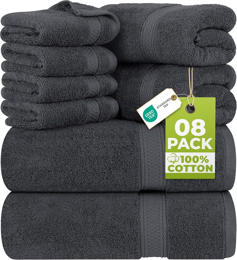 Utopia Towels Premium 8 Piece Towel Set (Grey) - 2 Bath Towels, 2 Hand Towels and 4 Washcloths Cotton Hotel Quality Super Soft and Highly Absorbent - Image 1