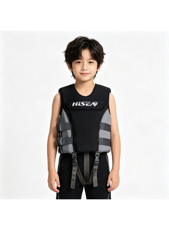 Hisea Children's Professional High Buoyancy Life Jackets Black Gray - Image 2