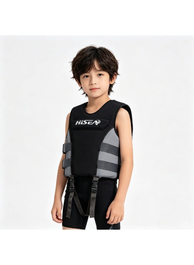 Hisea Children's Professional High Buoyancy Life Jackets Black Gray - Image 3