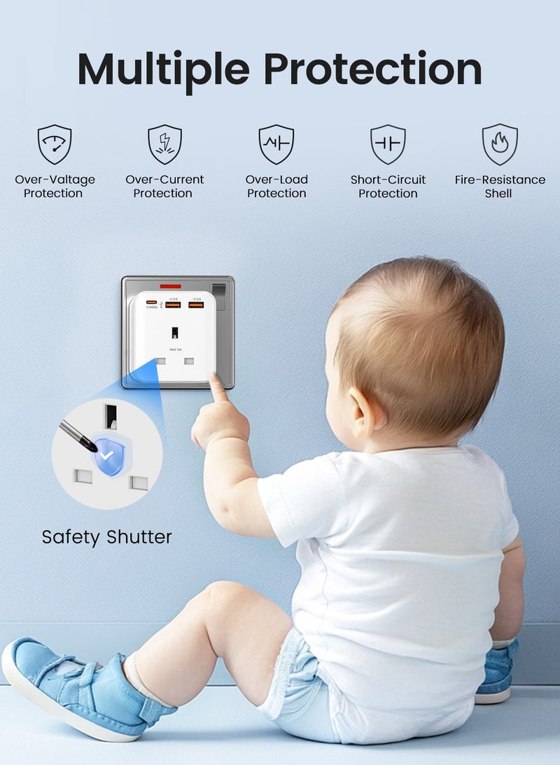 Multi Plug Extension with 2 USB,3 Way 3 Plugs Socket adapter,5-in-1 Cube Electrical Extender Outlet Adaptor,USB Wall Charger,3 Pin Plug Expander for Home,Office,Kitchen,13A 3250W - Image 3