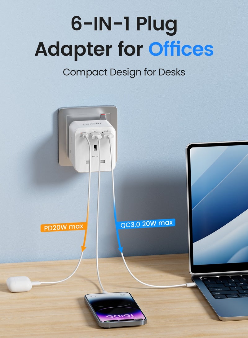 Multi Plug Extension with 2 USB,3 Way 3 Plugs Socket adapter,5-in-1 Cube Electrical Extender Outlet Adaptor,USB Wall Charger,3 Pin Plug Expander for Home,Office,Kitchen,13A 3250W - Image 4