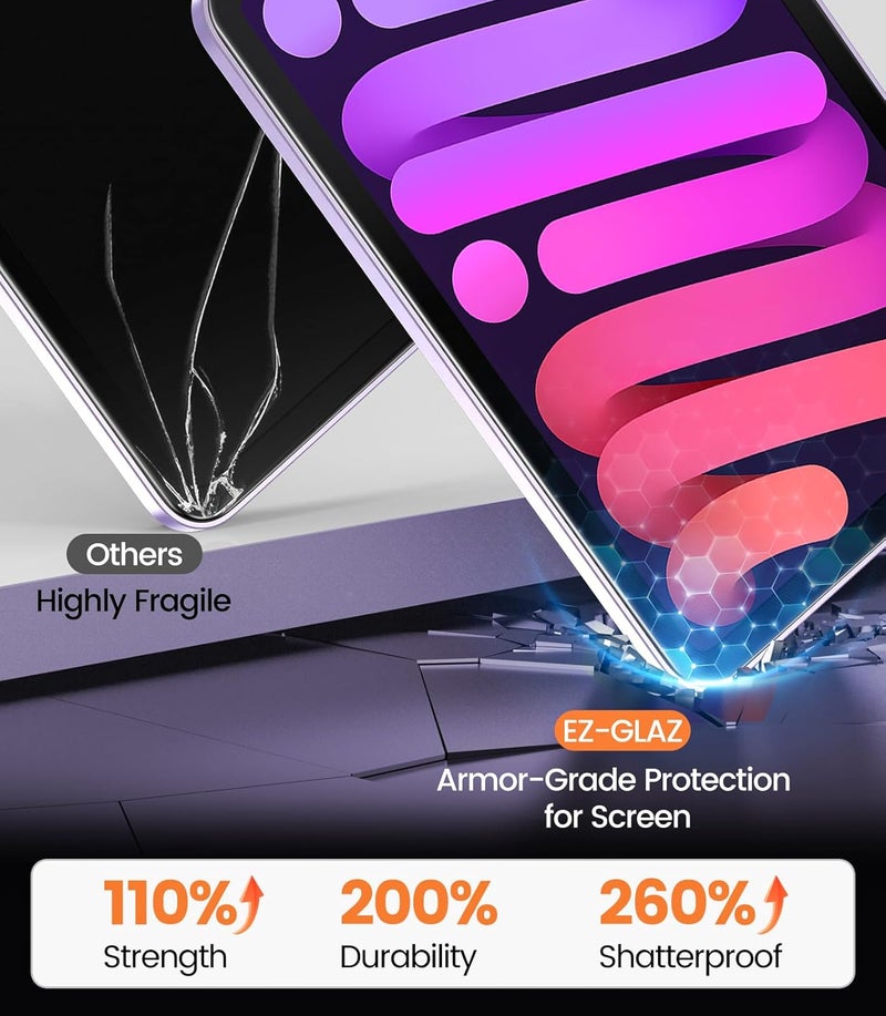 -2 عبوة واقي شاشة لأجهزة iPad Mini 8.3 بوصة [إصدار Mini A17 Pro الجيل السابع 2024 و Mini الجيل السادس 2021] صلابة 9H+، درجة عسكرية 12 قدم، مقاوم للكسر، فيلم زجاجي مقسى طويل الأمد مع تشطيب لا تشوبه شائبة - Image 4