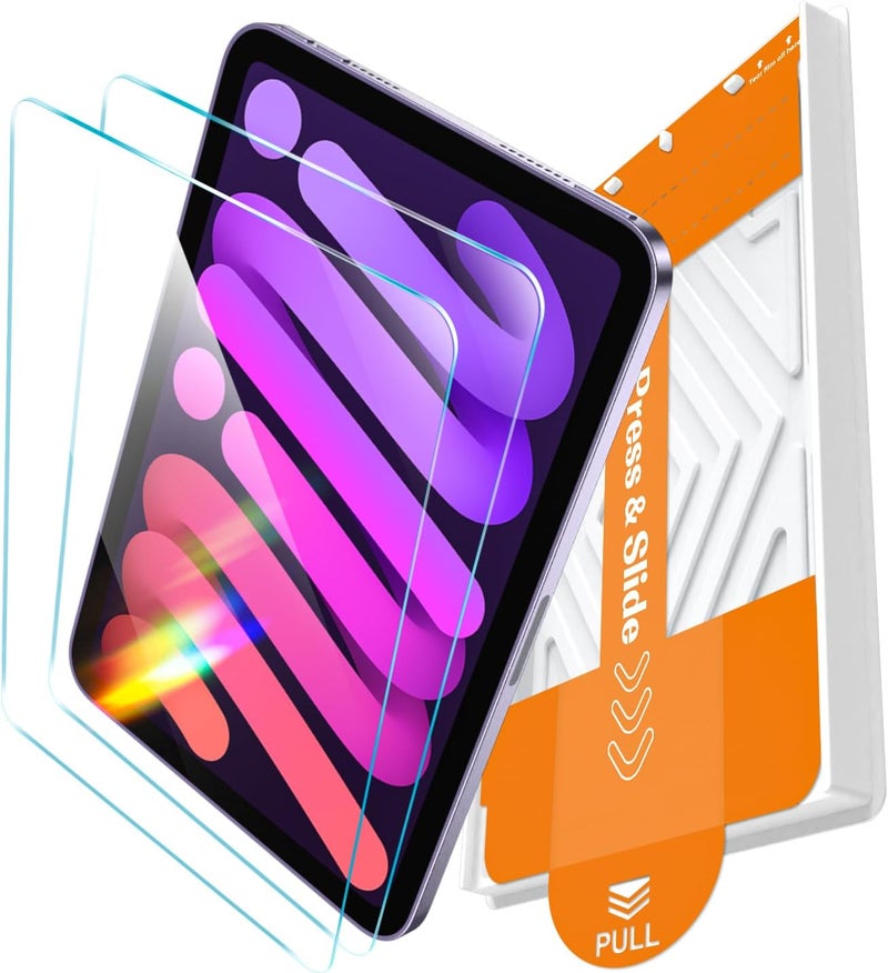 -2 عبوة واقي شاشة لأجهزة iPad Mini 8.3 بوصة [إصدار Mini A17 Pro الجيل السابع 2024 و Mini الجيل السادس 2021] صلابة 9H+، درجة عسكرية 12 قدم، مقاوم للكسر، فيلم زجاجي مقسى طويل الأمد مع تشطيب لا تشوبه شائبة - Image 1