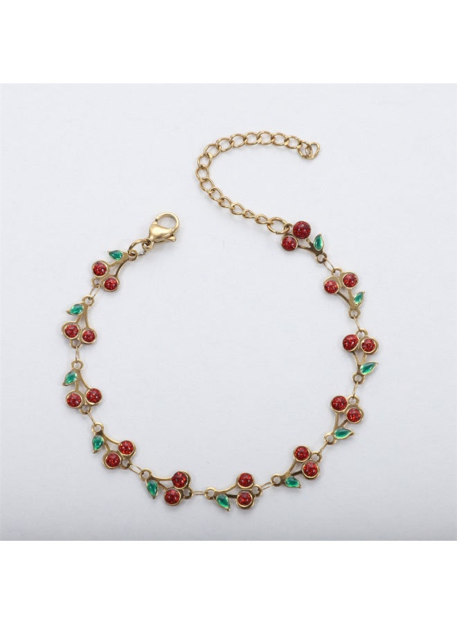 Jin Yiyuan Fruit Cherry Bracelet 18k Gold Plating Personality Anklet Necklace Waist Chain elry Diy