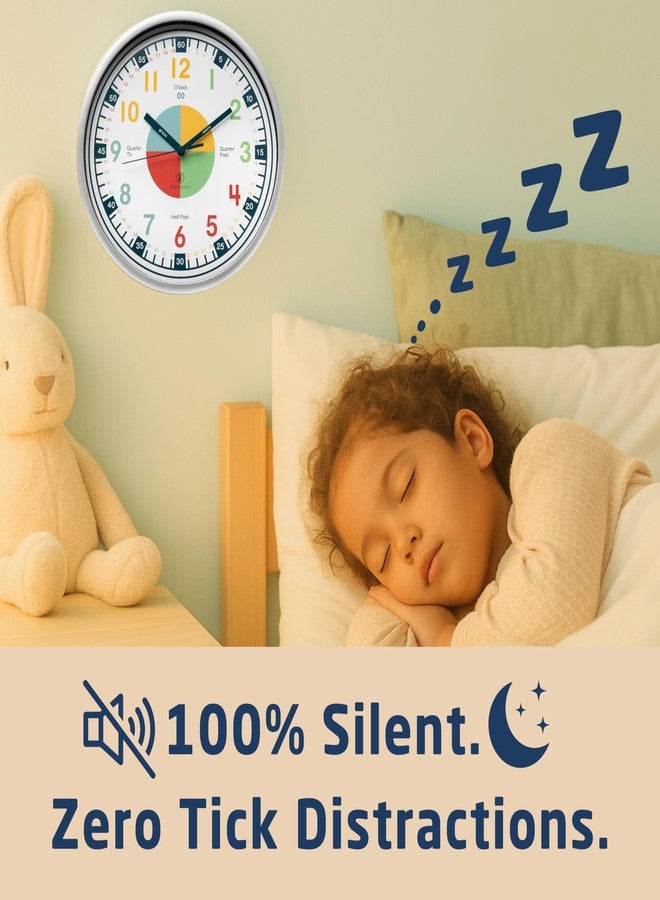OWLCONIC Telling Time Teaching Clock. Kids Room, Playroom DÃƒ©cor Analog Silent Wall Clock. Great Visual Learning Clock Time Resource. Perfect Educational Tool for Homeschool, Classroom, Teachers and Parents. - Image 3