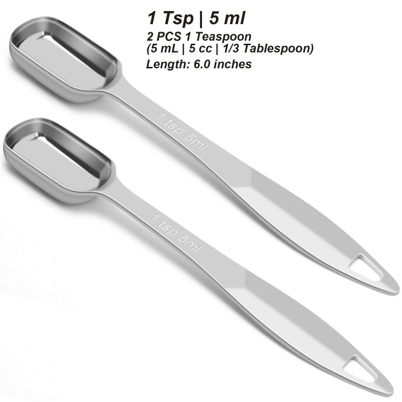 AUOIKK 2 Pcs 1 Teaspoon(5 mL | 1 Tsp | 1/3 Tbsp | 5 cc | 1/6 oz) Stainless Steel Single Measuring Spoon, Long Handle Metal Measuring Spoon, Kitchen Gadgets for Cooking & Baking - Image 2