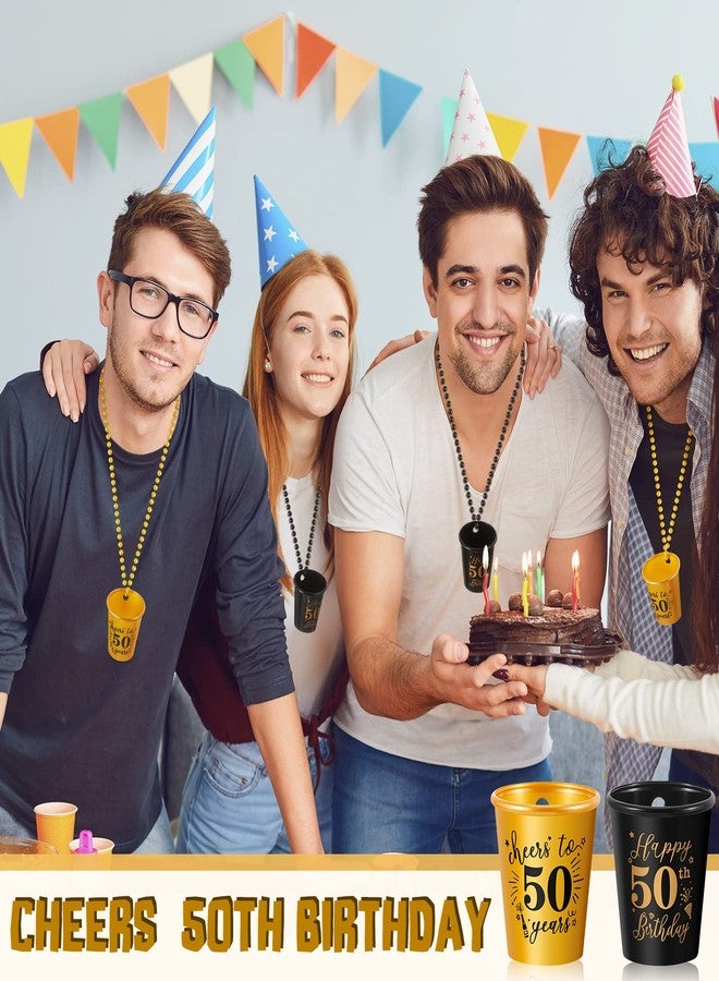 سوريو مجموعة Sureio مكونة من 24 قطعة من أكواب الشرب الصغيرة (قلادات) لحفلات أعياد الميلاد الخمسين، مصنوعة من البلاستيك باللونين الذهبي والأسود، مناسبة للرجال والنساء والضيوف. مثالية لحفلات أعياد الميلاد والذكرى السنوية. - Image 5