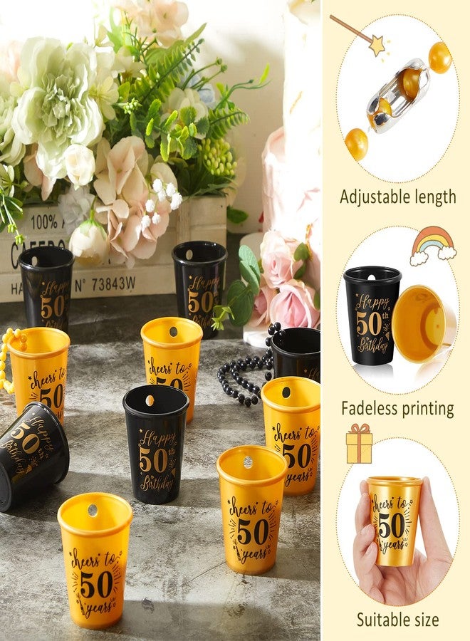 سوريو مجموعة Sureio مكونة من 24 قطعة من أكواب الشرب الصغيرة (قلادات) لحفلات أعياد الميلاد الخمسين، مصنوعة من البلاستيك باللونين الذهبي والأسود، مناسبة للرجال والنساء والضيوف. مثالية لحفلات أعياد الميلاد والذكرى السنوية. - Image 3