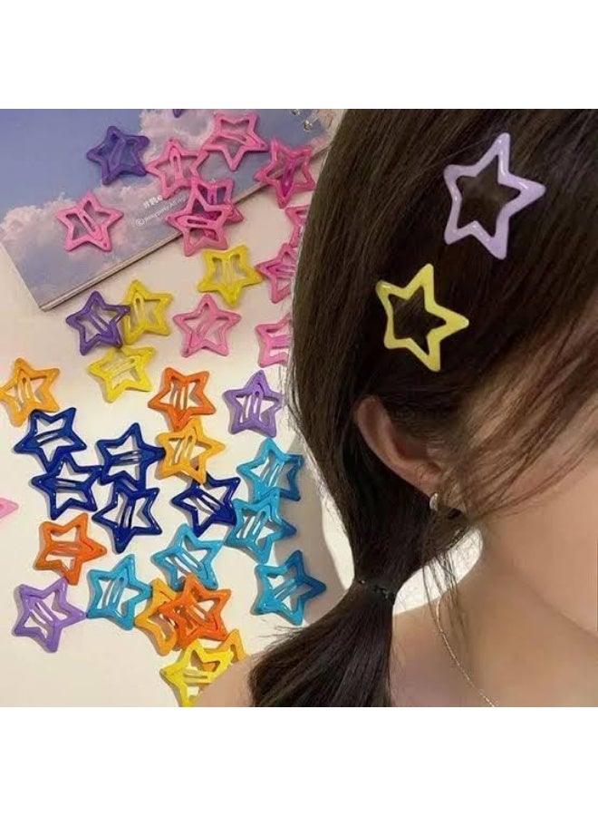 A set of clips of colorful star-shaped side hair clips, perfect for little girls, women, and children's hair accessories. - Image 1