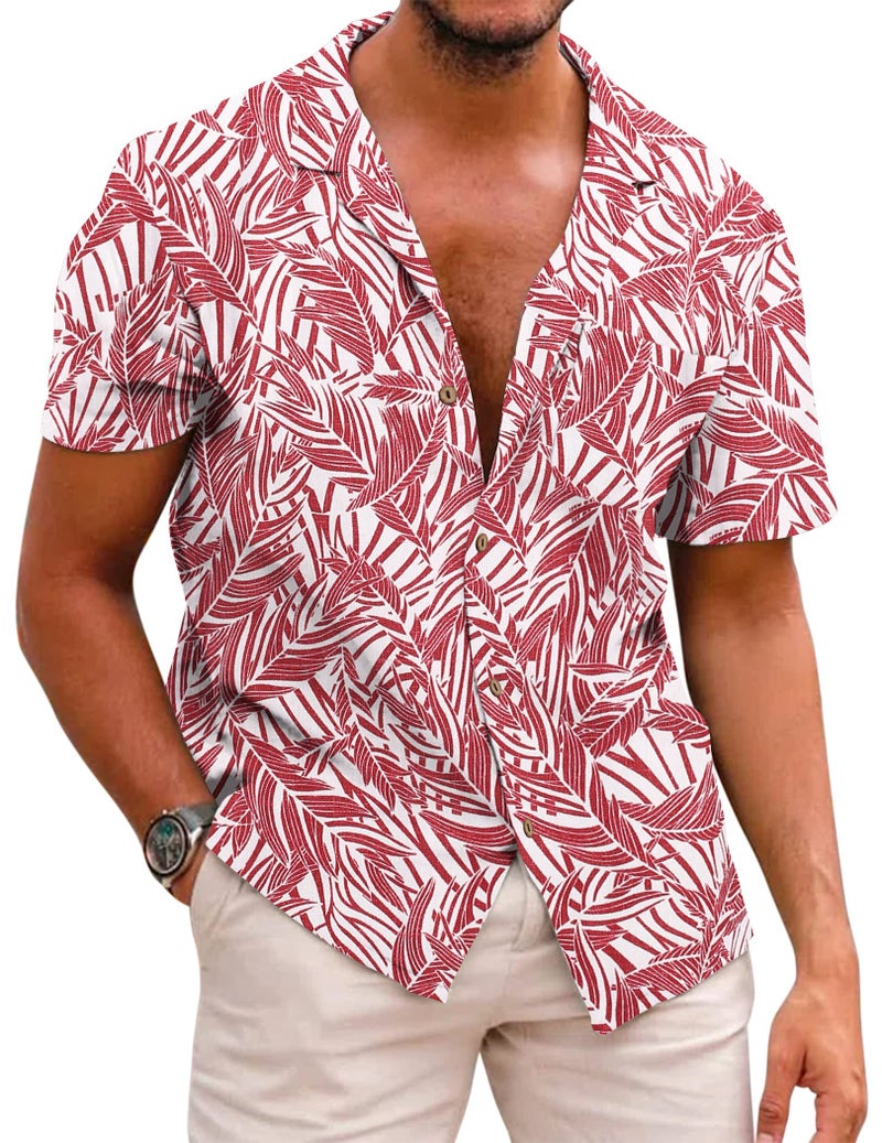 COOFANDY Men Cotton Linen Shirts Loose Fit Tropical Holiday Hawaiian Floral Shirts - Image 1