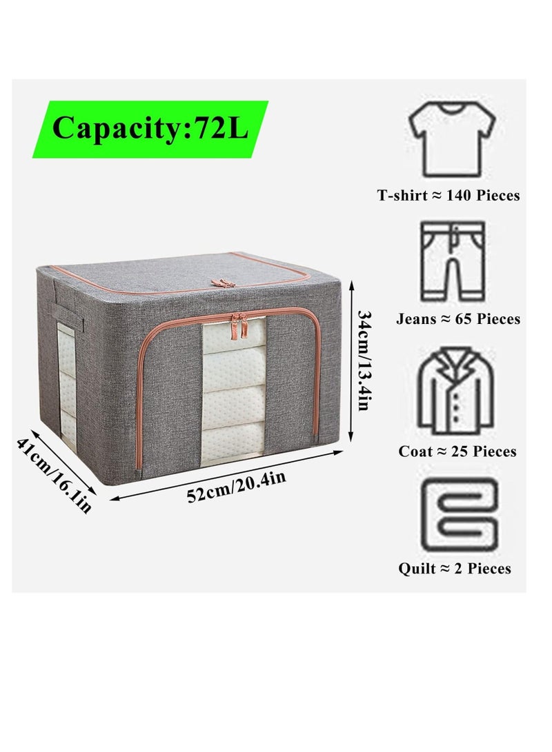 DUNISO 3 Pack Clothes Storage Bag Foldable Closet Organizers Storage Containers, Large Storage Bins for Comforters, Blankets, Bedding,Toys, Books, Foldable with Sturdy Zipper, Clear Window(Grey) - Image 4