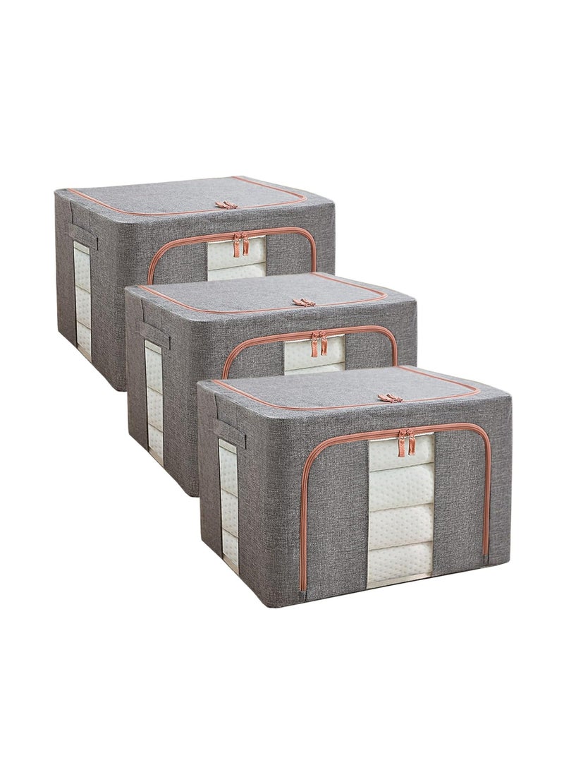 DUNISO 3 Pack Clothes Storage Bag Foldable Closet Organizers Storage Containers, Large Storage Bins for Comforters, Blankets, Bedding,Toys, Books, Foldable with Sturdy Zipper, Clear Window(Grey) - Image 2