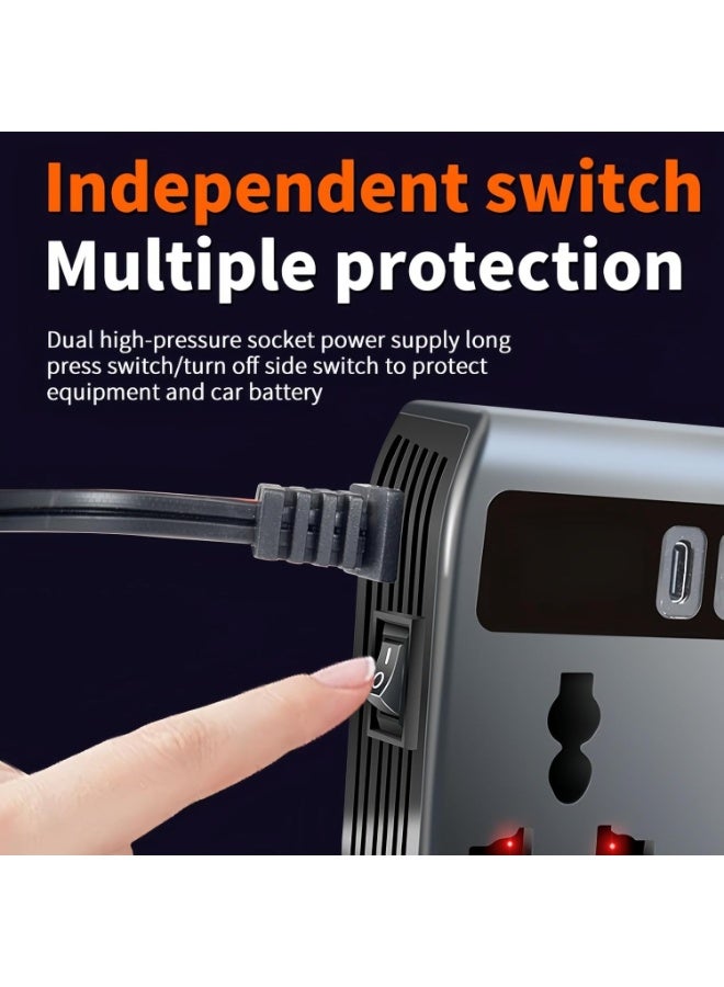 TIGER Pure Sine Wave Car Power Inverter 12V/24V to 220V with Dual AC Outlets & 3 USB Ports – Portable Vehicle Power Converter for Laptop, Mobile, and Safe Device Charging - Image 3
