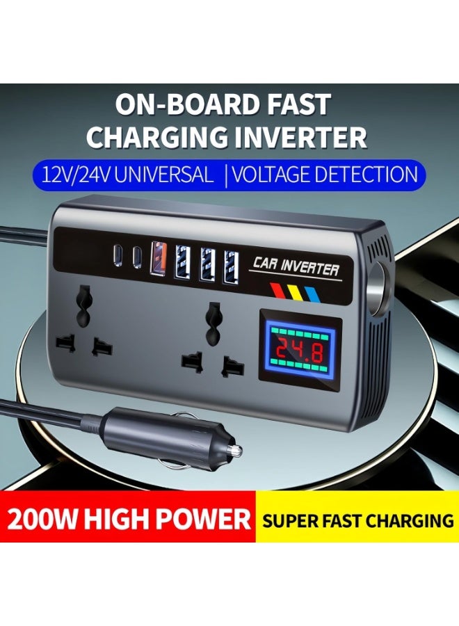 TIGER Pure Sine Wave Car Power Inverter 12V/24V to 220V with Dual AC Outlets & 3 USB Ports – Portable Vehicle Power Converter for Laptop, Mobile, and Safe Device Charging - Image 2