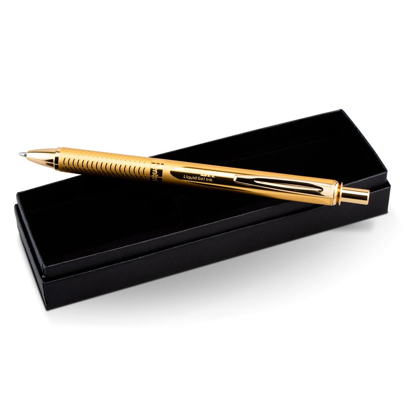 Pentel EnerGel Alloy Retractable Gel Pen, Gold Barrel, Black Ink, Includes Gif Box (BL407XABX) - Image 3