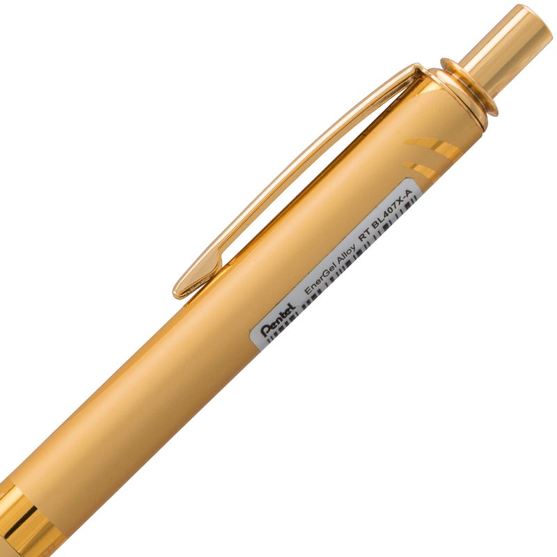 Pentel EnerGel Alloy Retractable Gel Pen, Gold Barrel, Black Ink, Includes Gif Box (BL407XABX) - Image 4