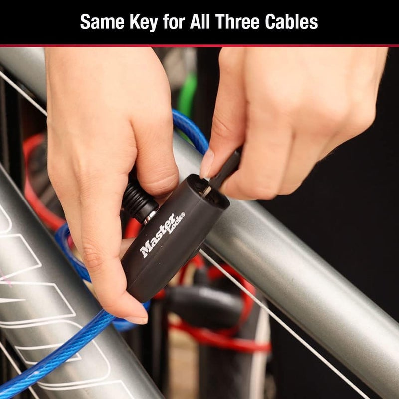 Master Lock 8127TRI Keyed Bike Lock Cables - 3 Pack with Colorful Braided Steel Cables - Image 5