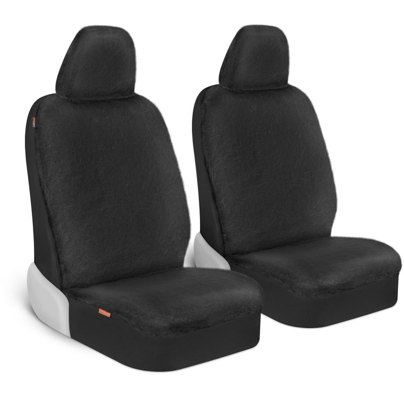 Carbella Sheepskin Car Seat Covers 2Pack Faux Fur Front Seats Only Cute Automotive Seat Covers For Cars Black