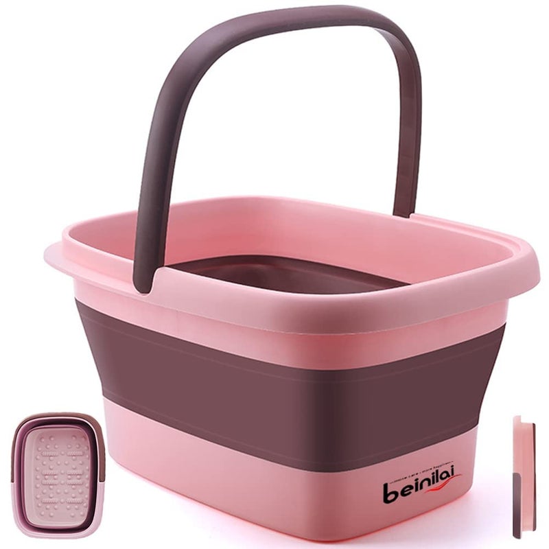 Beinilai Foot Bath Collapsible Foot Soak TubBeinilai Collapsible Foot Bath BasinMultifunction Plastic Basin with HandlesFoot Tub for Soaking FeetPink