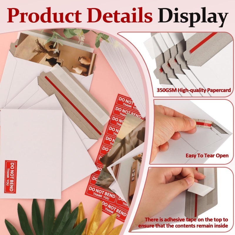 CXIIPOL 100 Pack Rigid Mailers 4.5x6.5 Inch Self Seal Document Mailers, Protective Flat Cardboard Sturdy White Photography Envelopes for Photos, Document, Coins, Stamps - Image 3