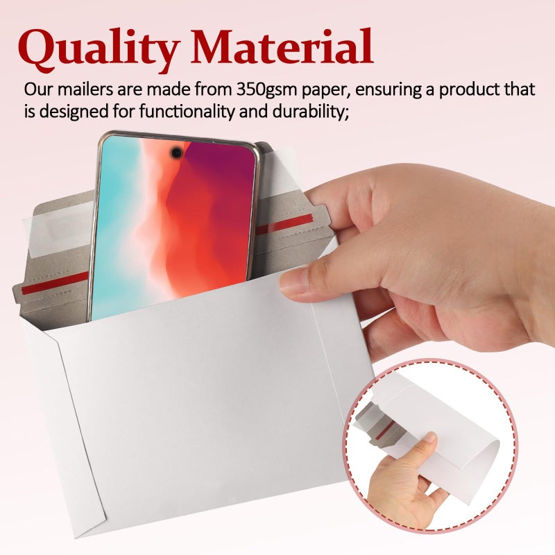 CXIIPOL 100 Pack Rigid Mailers 4.5x6.5 Inch Self Seal Document Mailers, Protective Flat Cardboard Sturdy White Photography Envelopes for Photos, Document, Coins, Stamps - Image 4