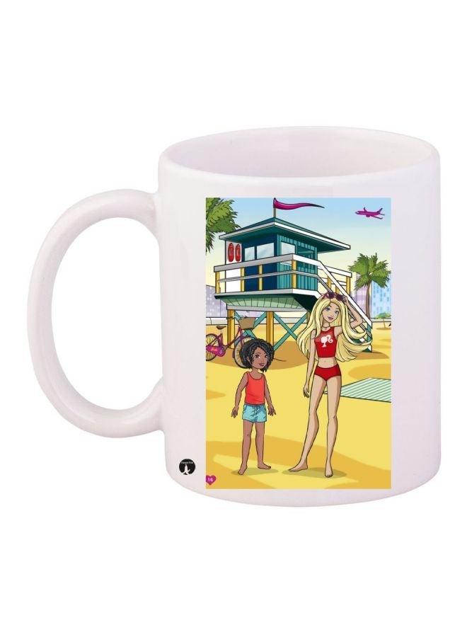 RYN Cartoon Printed Coffee Mug White/Yellow/Blue 11ounce