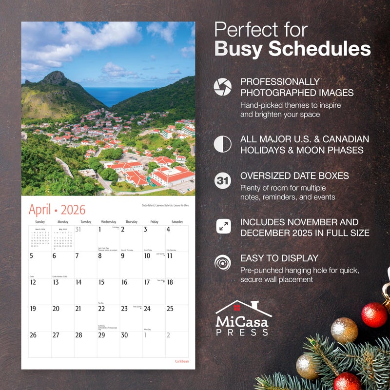 MICASA PRESS Wild & Beautiful Caribbean 2026 Wall Calendar 12 Month | 12" x 24" Open | Thick & Sturdy Paper | Holiday Gift | Tropical Island Nature Travel Beach Calendar 2026 - Image 2
