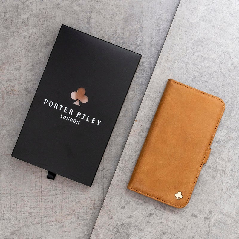 Porter Riley - Leather Case Compatible with iPhone 17 Pro Max. Premium Genuine Leather Stand/Cover/Wallet/Flip Case with Card Slots & Horizontal Stand (Tan) - Image 5