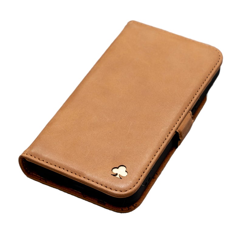 Porter Riley - Leather Case Compatible with iPhone 17 Pro Max. Premium Genuine Leather Stand/Cover/Wallet/Flip Case with Card Slots & Horizontal Stand (Tan) - Image 1