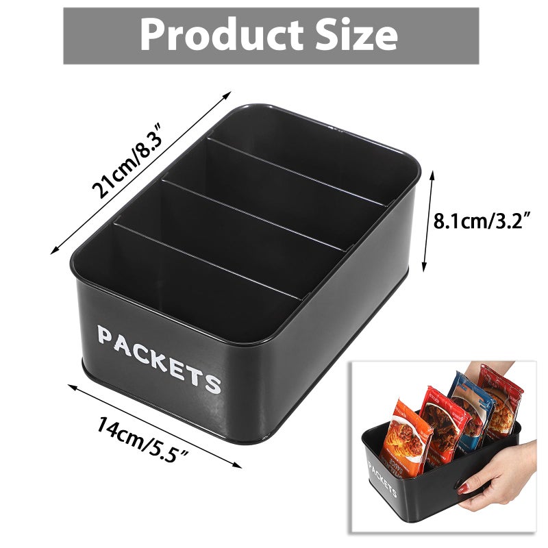 BSTKEY Seasoning Packet Organizer, Food Storage Organizer with Divided 4 Compartments, Metal Storage Caddy for Kitchen Pantry Cabinet, Kitchen Organization Bin for Snacks Spice Packets, Black - Image 2