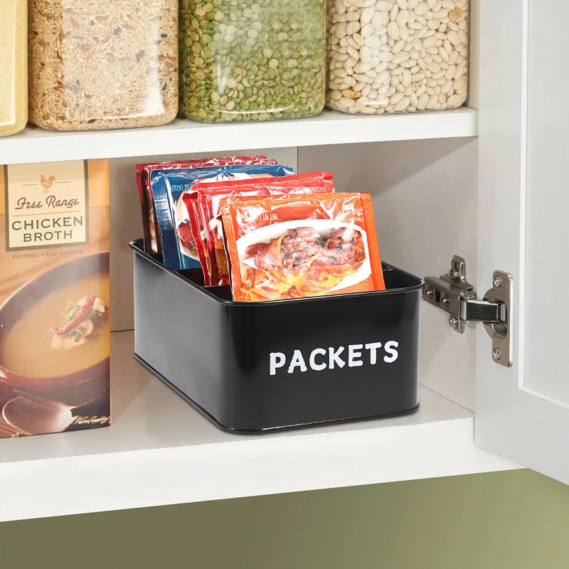 BSTKEY Seasoning Packet Organizer, Food Storage Organizer with Divided 4 Compartments, Metal Storage Caddy for Kitchen Pantry Cabinet, Kitchen Organization Bin for Snacks Spice Packets, Black - Image 5