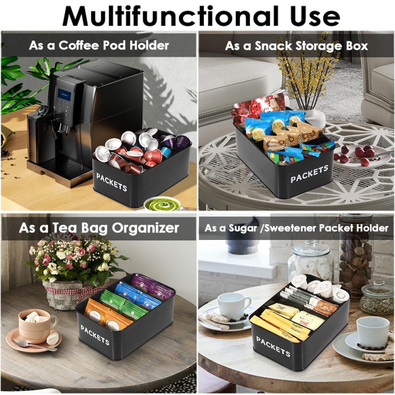 BSTKEY Seasoning Packet Organizer, Food Storage Organizer with Divided 4 Compartments, Metal Storage Caddy for Kitchen Pantry Cabinet, Kitchen Organization Bin for Snacks Spice Packets, Black - Image 4